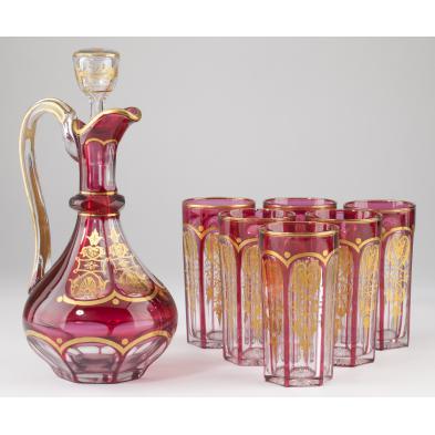 bohemian-decanter-and-six-glasses