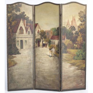english-three-panel-painted-screen