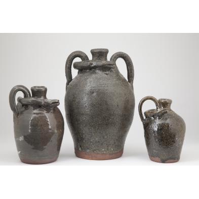three-burlon-craig-snake-jugs-nc-pottery