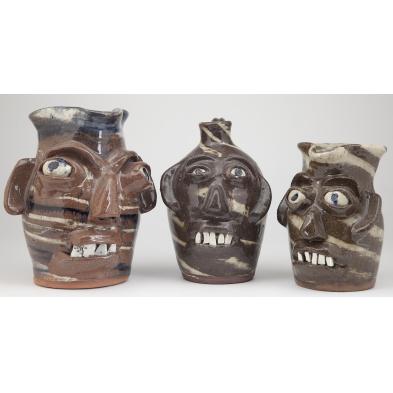 three-burlon-craig-swirl-face-vessels-nc-pottery