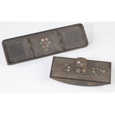 two-pieces-tiffany-studios-bronze-abalone