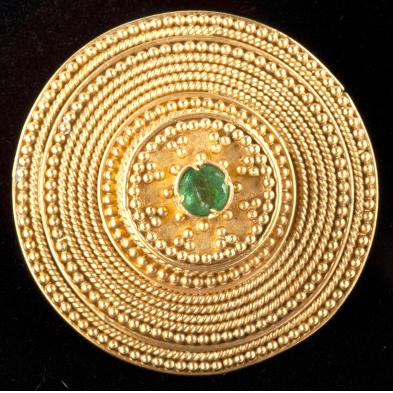 18kt-etruscan-revival-gold-and-emerald-brooch