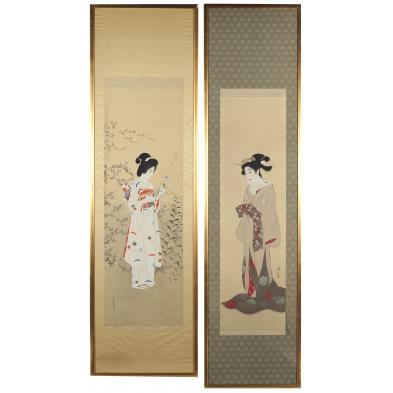 two-japanese-scroll-paintings-of-beauties
