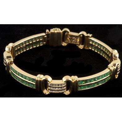 18kt-diamond-and-emerald-link-bracelet-signed
