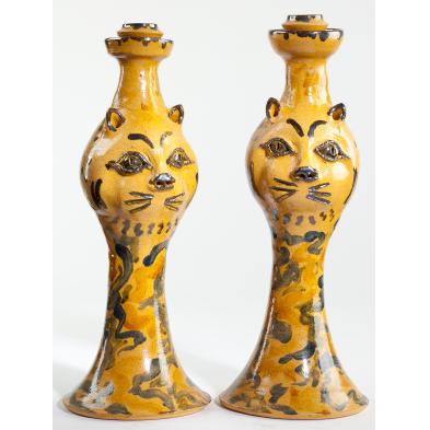 nc-folk-pottery-billy-ray-hussey-cat-candlesticks