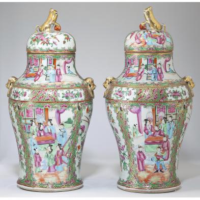 pair-of-rose-medallion-lidded-vases