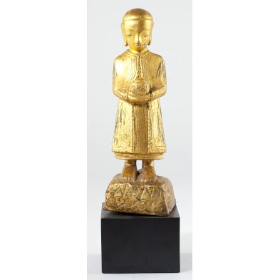 burmese-gilt-wooden-monk-holding-alms-bowl