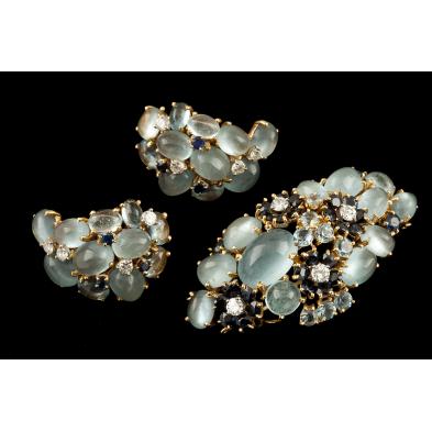 14kt-moonstone-diamond-sapphire-brooch-earrings
