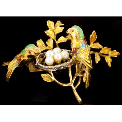 18kt-enamel-and-pearl-bird-nest-brooch