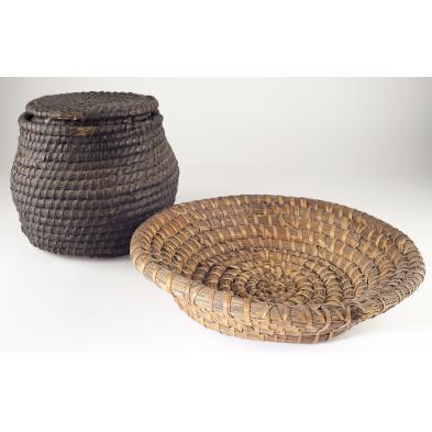 two-antique-coiled-straw-baskets