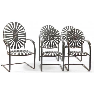 Five Vintage Spring Steel Patio Chairs, Vintage Spring Steel Outdoor Chairs