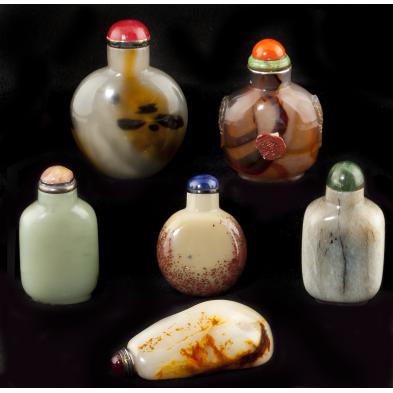 six-polished-hardstone-chinese-snuff-bottles
