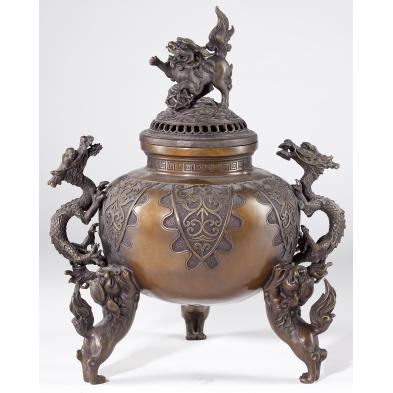 chinese-patinated-bronze-tripod-censer