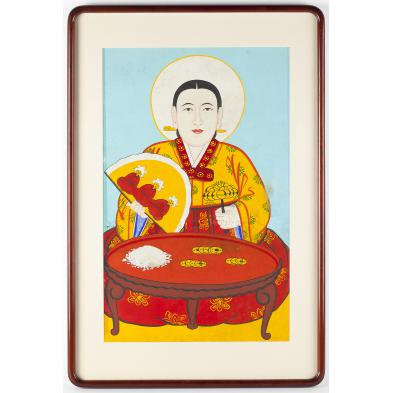 asian-gouache-on-linen-painting-of-a-woman