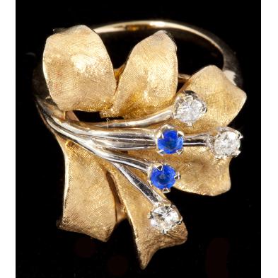 vintage-14kt-diamond-and-sapphire-flower-ring