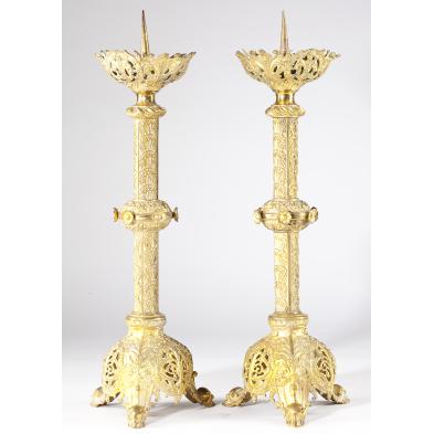 pair-of-continental-gilt-bell-metal-pricket-sticks
