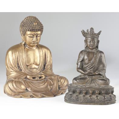 two-cast-bronze-seated-buddha-statuettes