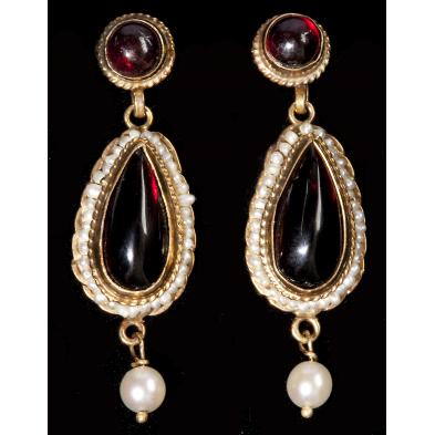 garnet-and-pearl-drop-pendant-earrings