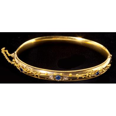 antique-gold-diamond-and-sapphire-bangle-bracelet