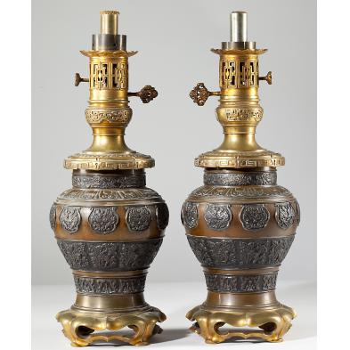 pair-of-japanese-bronze-oil-lamps