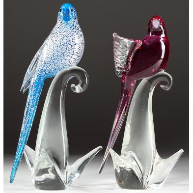 two-mid-century-murano-glass-birds