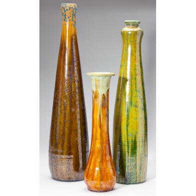 three-assorted-bulldog-pottery-tall-vases