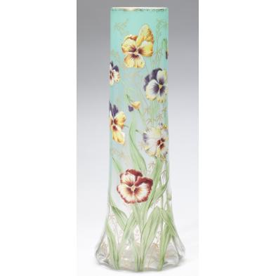 mont-joye-tall-enamel-decorated-glass-vase