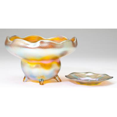 tiffany-favrile-footed-bowl-and-small-dish