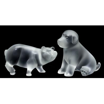 lalique-frosted-crystal-puppy-and-pig