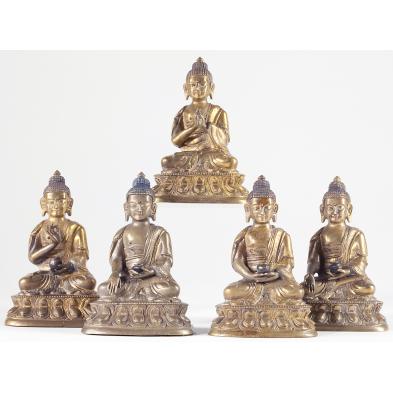 set-of-five-siamese-gilt-bronze-buddhas