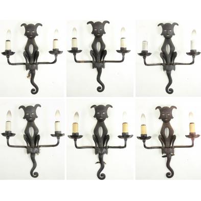 set-of-six-bagues-cat-shaped-wall-sconces