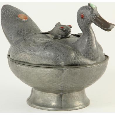 chinese-pewter-duck-shaped-covered-dish
