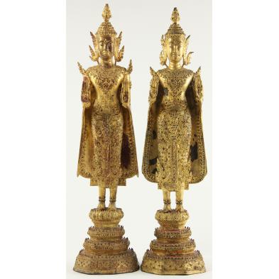 pair-of-thai-gilt-metal-standing-bodhisattva