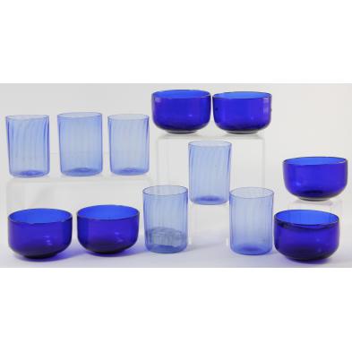 group-of-blue-blown-glass
