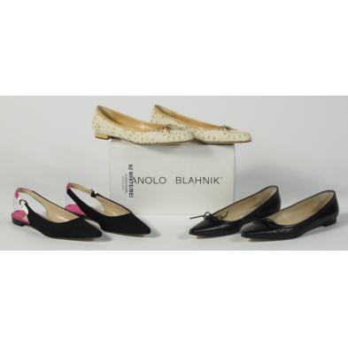 three-pairs-of-flats-manolo-blahnik