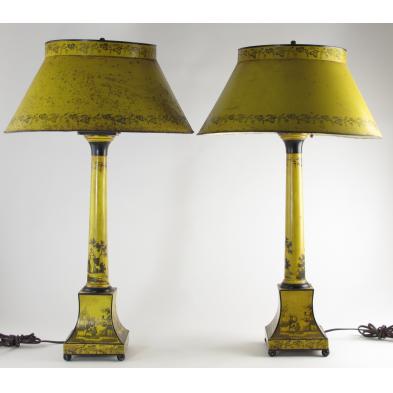 pair-of-yellow-tole-ware-lamps