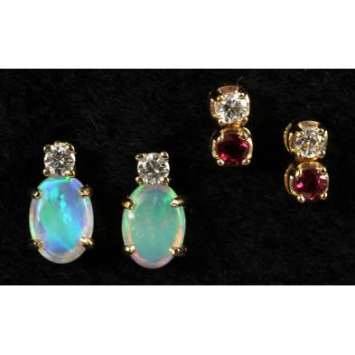 two-pairs-diamond-and-gem-set-earrings