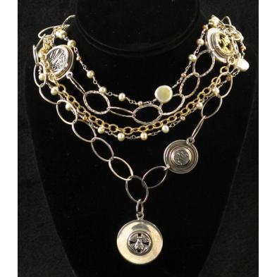 sterling-and-gold-medallion-and-link-necklace