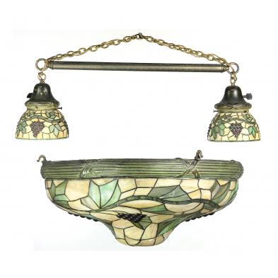 two-vintage-bronze-and-slag-glass-hanging-lamps