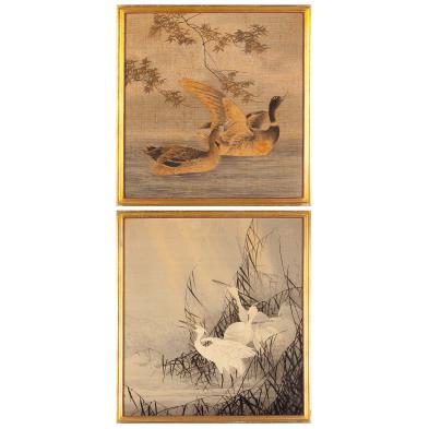 two-japanese-yuzen-birodo-paintings