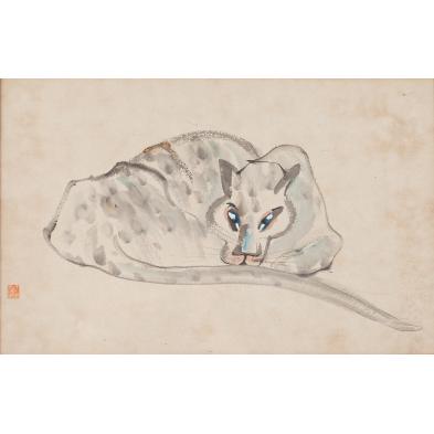 japanese-painting-of-a-reclining-spotted-leopard