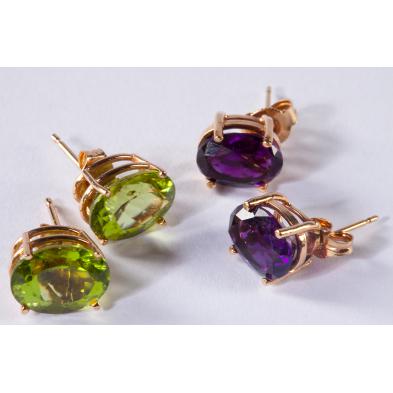 two-pairs-of-gem-set-ear-studs