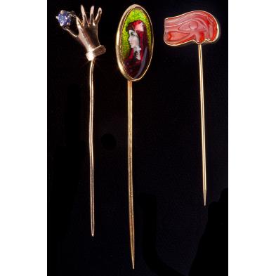 group-of-gold-and-gem-set-stickpins