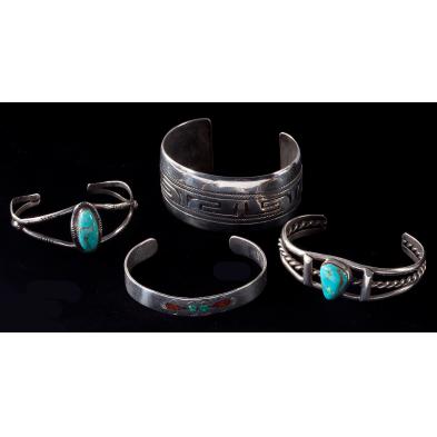 four-native-american-silver-cuff-bracelets