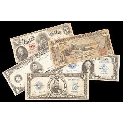 five-pieces-of-early-large-u-s-currency