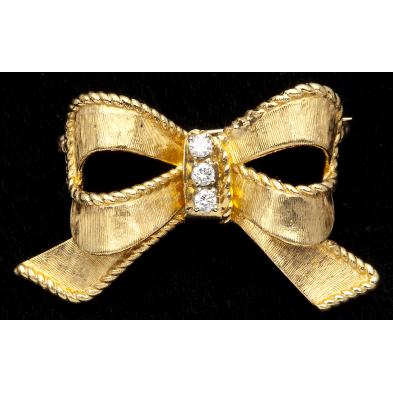 gold-and-diamond-bow-brooch-signed