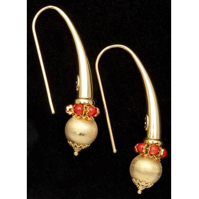 modernistic-gold-and-coral-earrings
