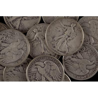 three-rolls-of-circulated-walking-liberty-halves