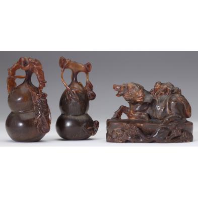 group-of-three-chinese-ox-horn-carvings