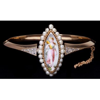 antique-limoges-pearl-diamond-bangle-bracelet